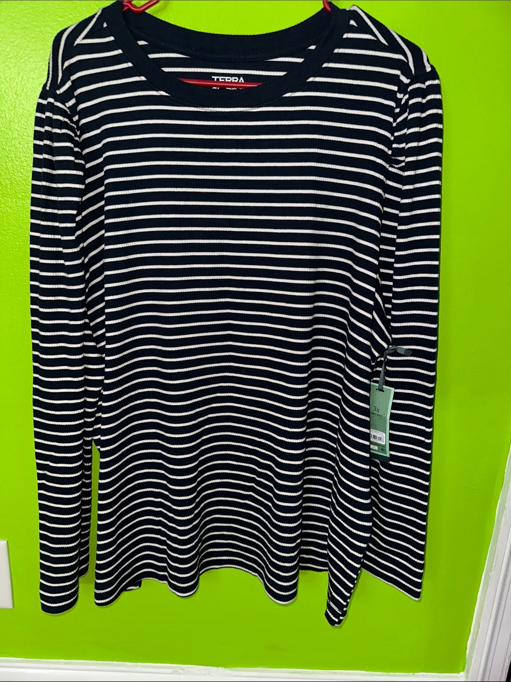 Terra & Sky navy and White Striped Long Sleeve Tee - Crew Neck